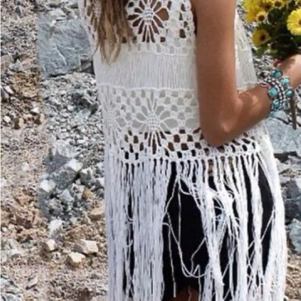 Full Tilt Ivory Crochet Fringe Top